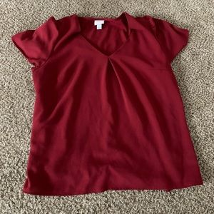 “A new day” maroon v-neck blouse with ruffles sleeves